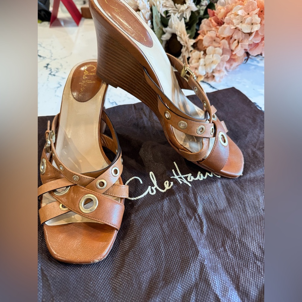 Cole Haan Women's Brown Leather Wedge Sandals